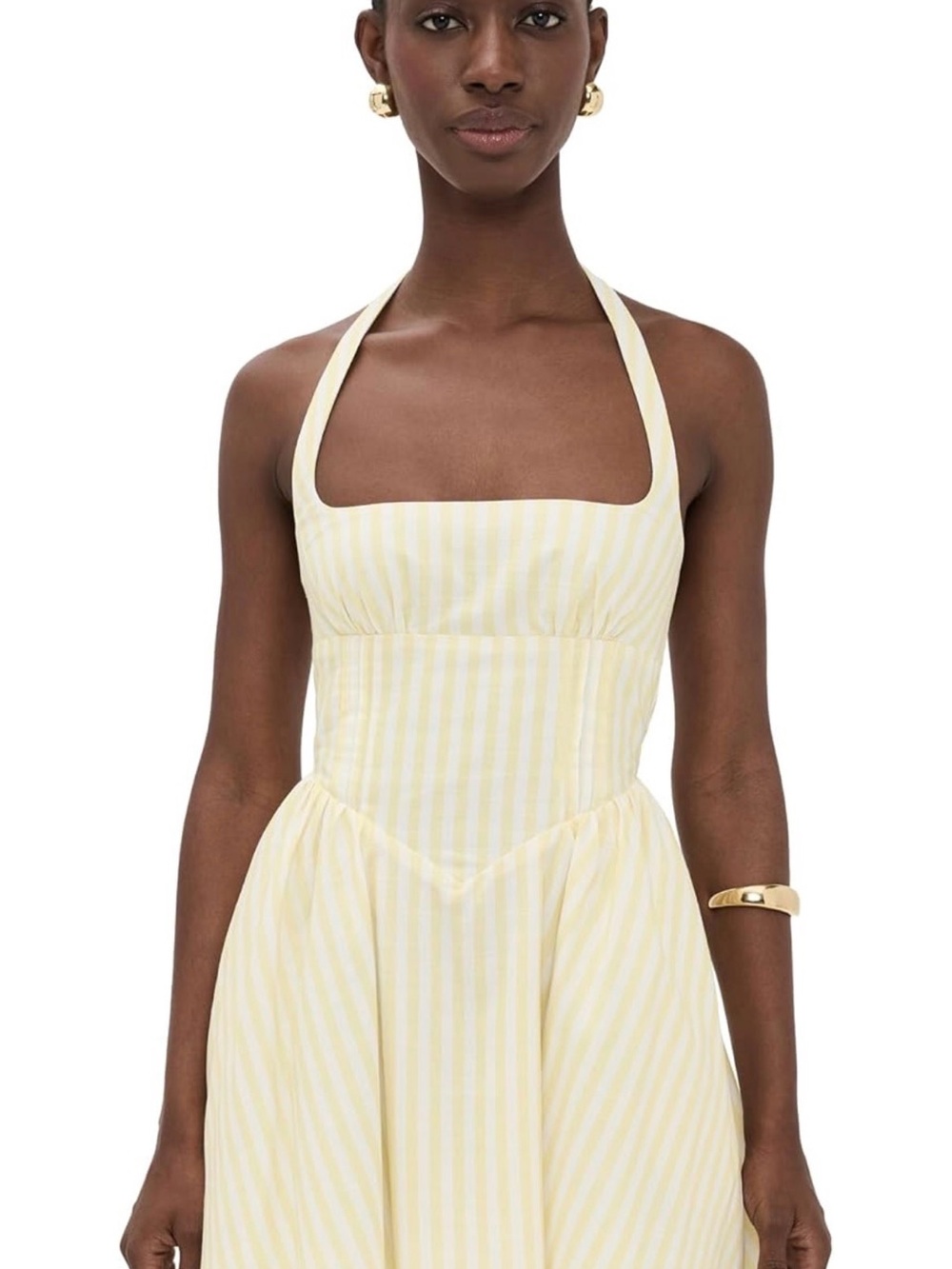 Yellow Striped Halter Mini Dress
